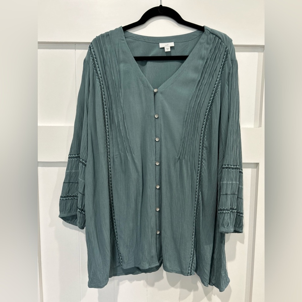 J.Jill Sage Green Embroidered Tunic - XL